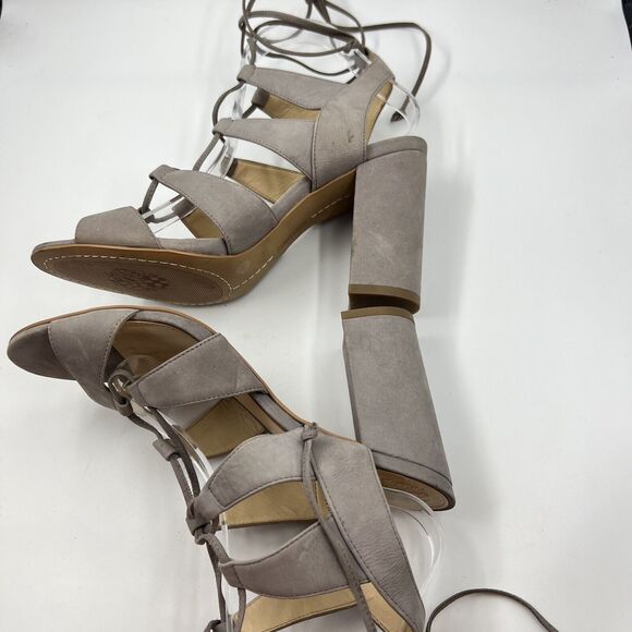 Vince Camuto Winola Heels Sz 8.5 Tan Taupe Suede Leather Strappy Ankle Lace Up - Picture 6 of 8